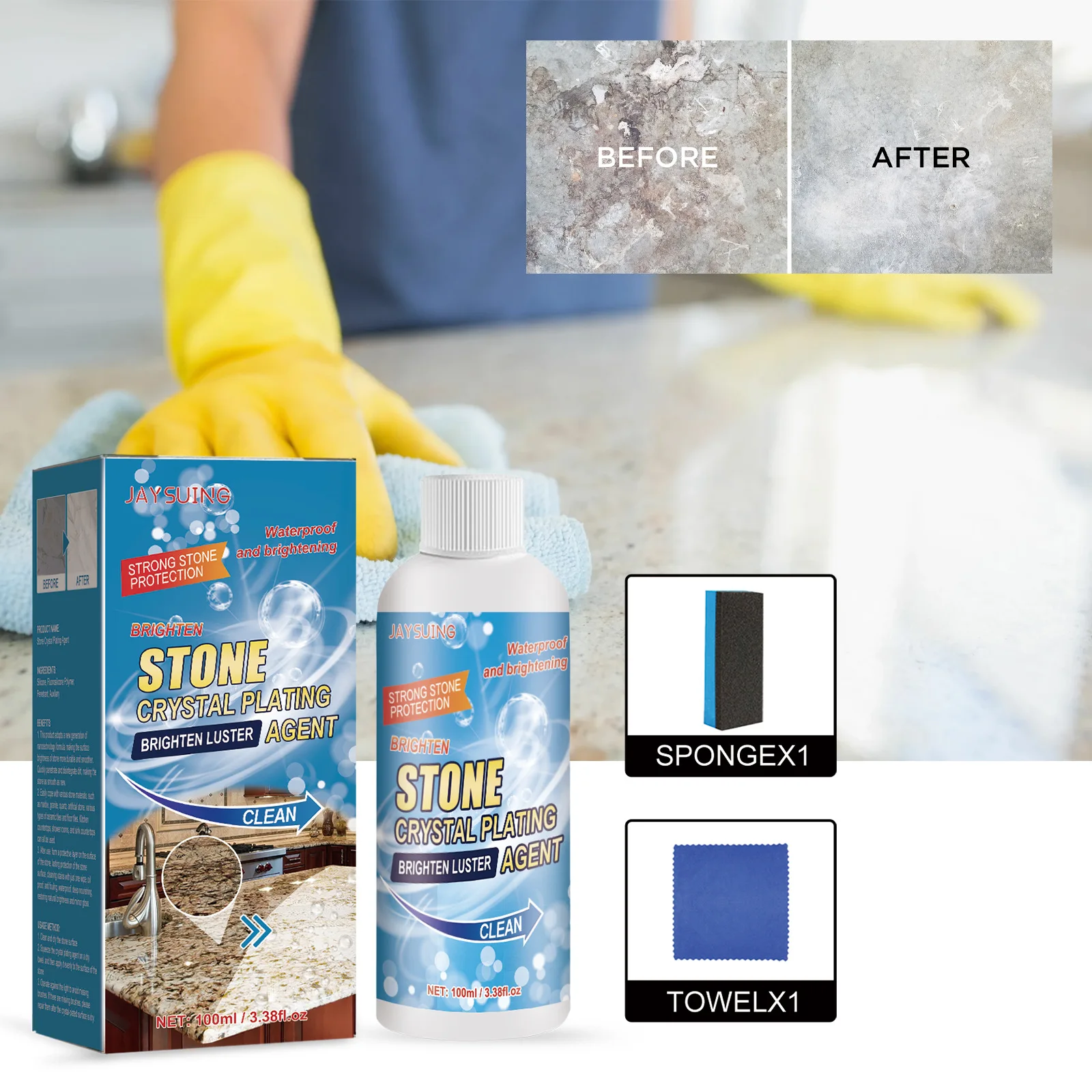 Stone crystal plating agent Kitchen quartz tile countertop scratch repair cleaning stain brightener