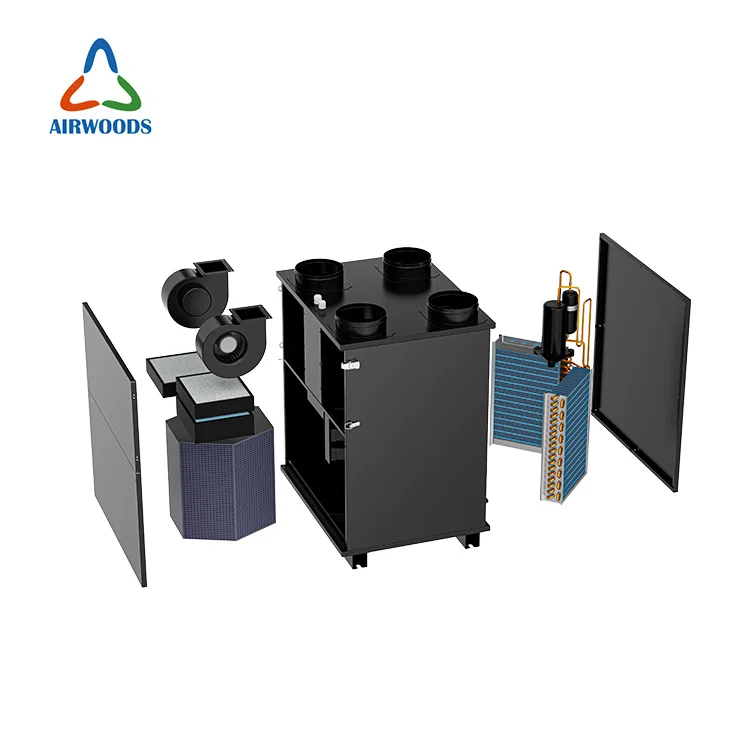 Heating/Cooling CO2 humidity sensor WIFI control floor standing heat recovery ventilation unit with thermal pump air recuperater