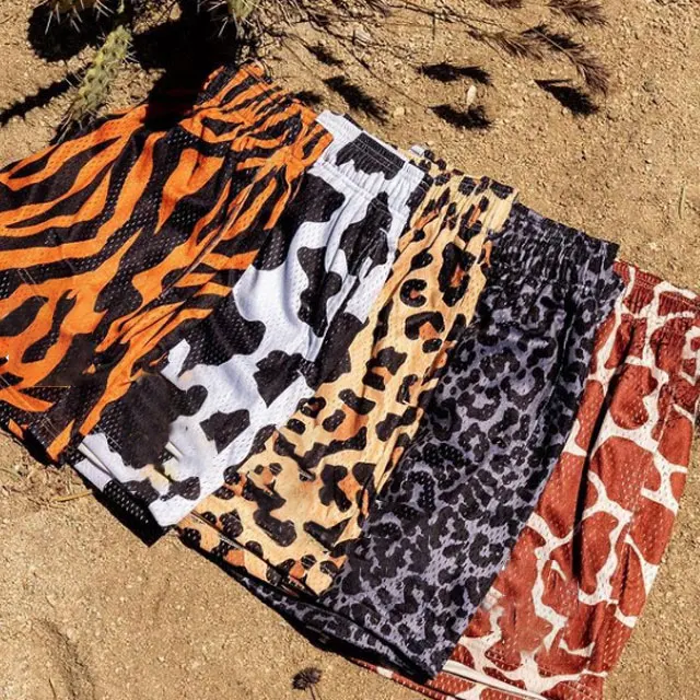 Camo Cheetah Sublimation Printed Custom Mens Athletic All Over Print Custom Designer 5 Inseam Heavyweight Gym Running Mesh Short