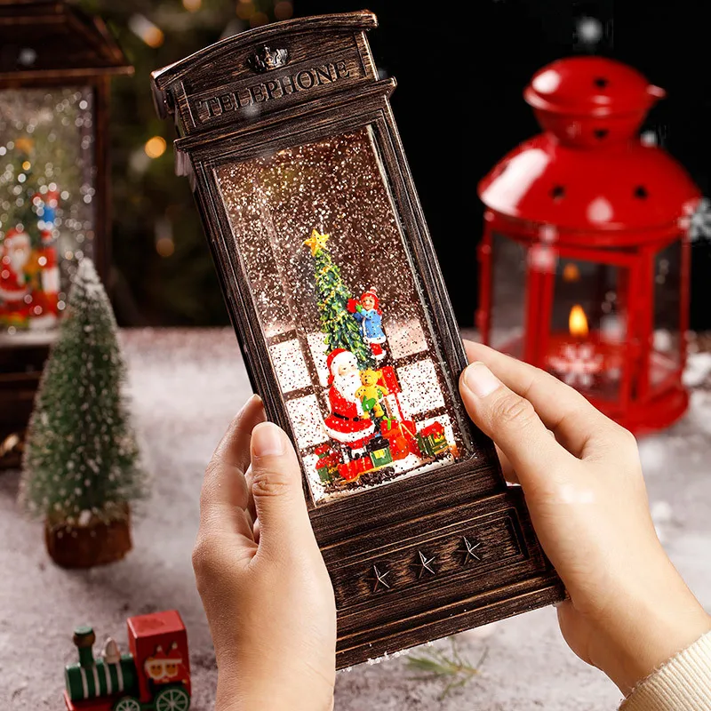 Christmas Wind Lamp Candlestick Night Lamp Telephone Booth Water Lantern With Liquid Glitter