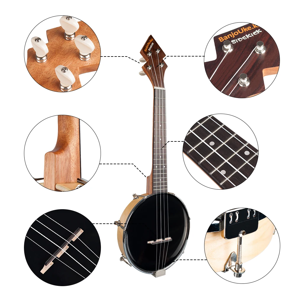 NAOMI Banjolele Banjo 26 Inch Tenor Banjo Ukulele Black Color Ukelele Uke Concert W/Bag