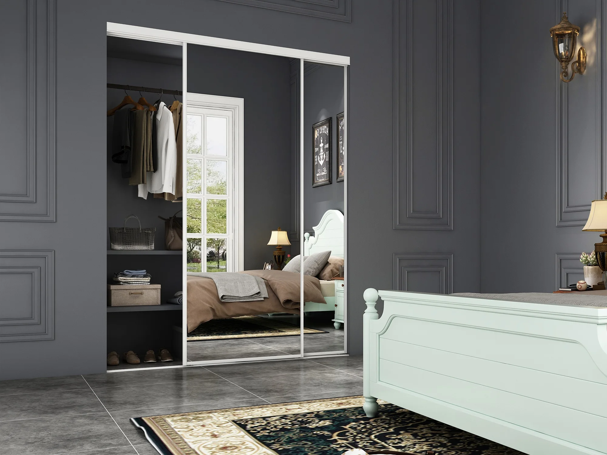 High Quality Bypass Sliding Glass Mirror Wardrobe Doors With Hardware Kits