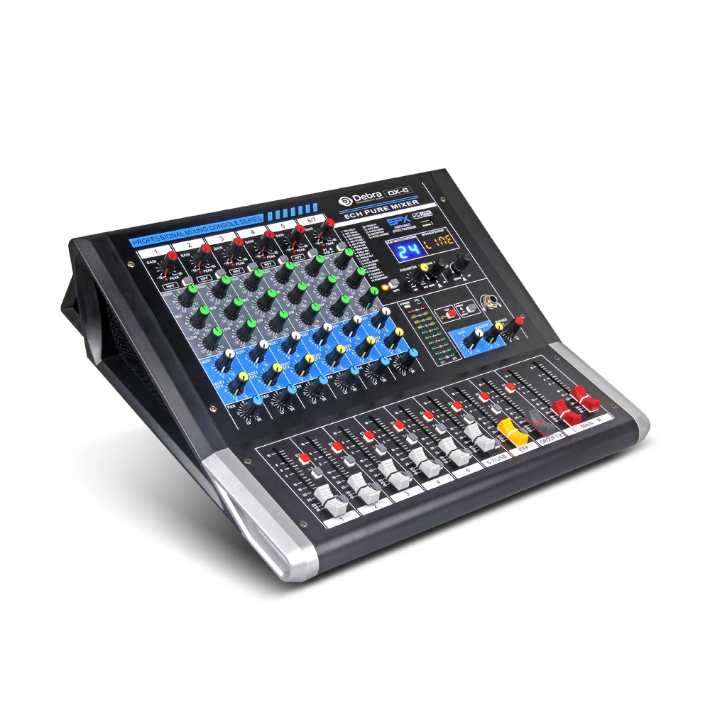 Debra Audio DX-6 6channel professional Multifunction audio mixer DJ console with 24Dsp REVERB SPX for stage singing karaoke