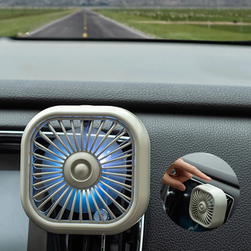Mini Car Vent Clip Air Outlet Cooling Fan with Night Light Creative Low Noise Car Interior Fan Cooler USB Charged