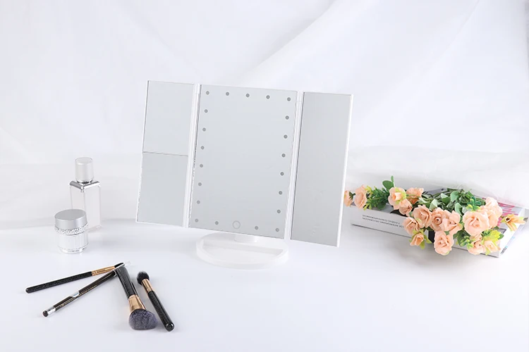 C&C Custom Triple Foldable 1/2/3X Magnifying Smart USB Lighted Led Makeup Touch Cosmetic Mirror Makeup Vanity Mirror With Lights
