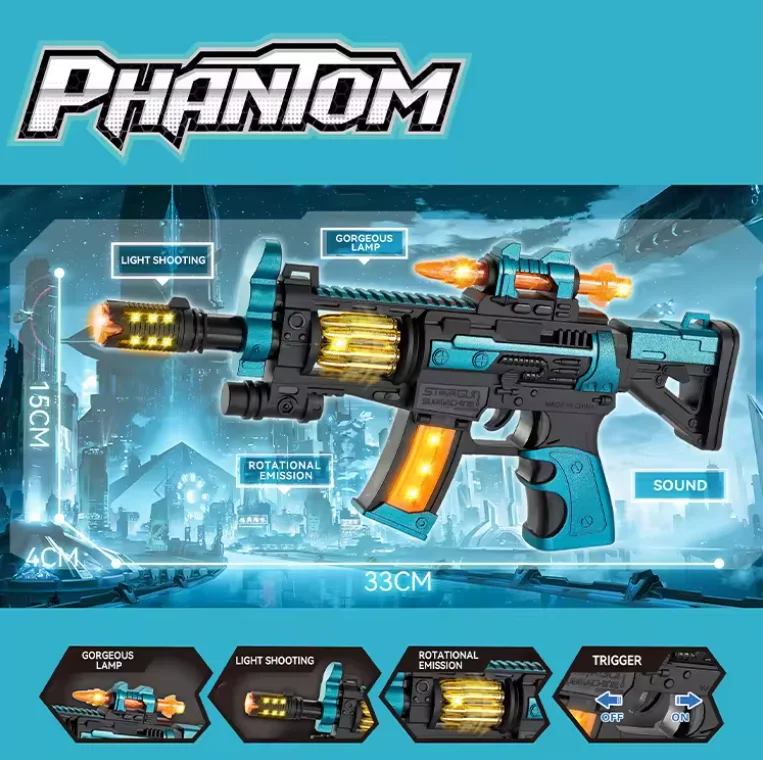 HT Electric Gun Toy With Sounds & Light-up Toys Flashing Vibrating Plastic Gun Toys For Boys