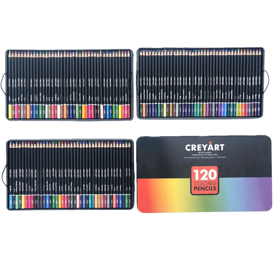Cross border 120 color tinplate box color pencil set professional adult drawing stationery art supplies