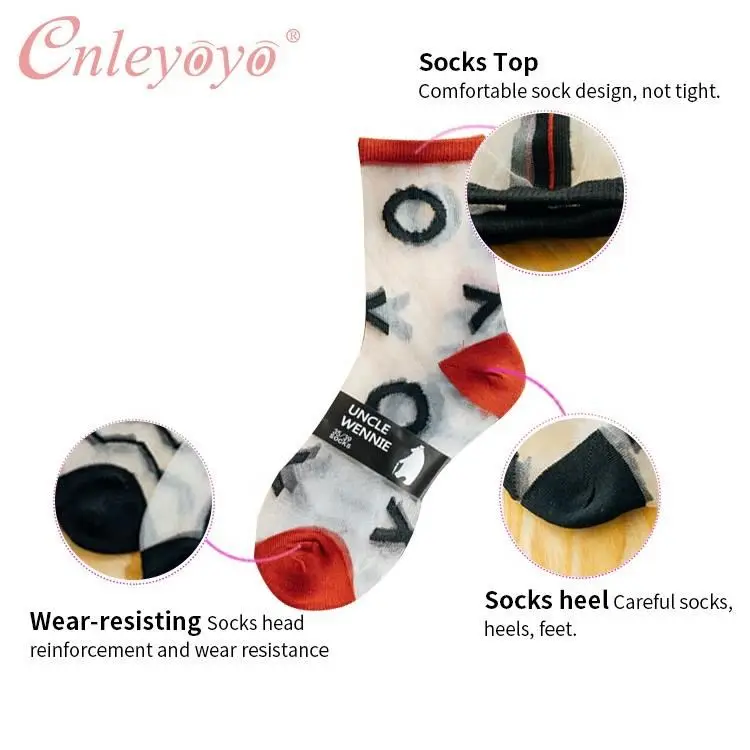 Spring Summer Sexy Colored Dots Wave Stripe Letter Sheer Ladies Transparent Socks