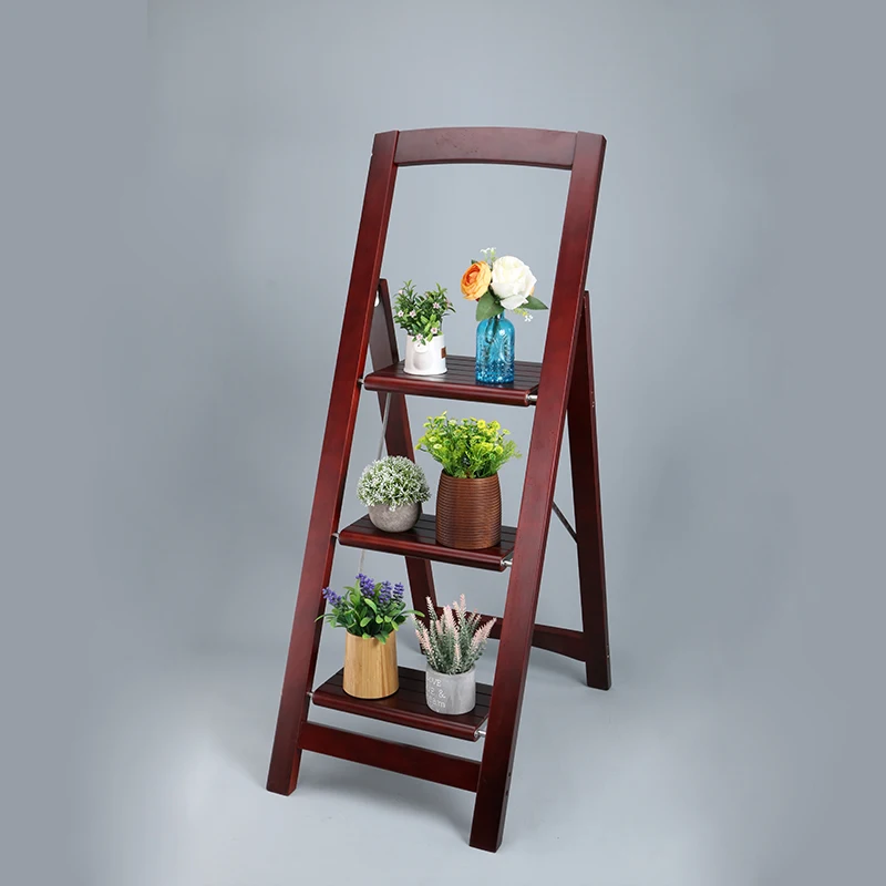 Factory Anti-skid Folding Foot Wood Lightweight 3 Step Ladders Household floor Step Stool Ladder