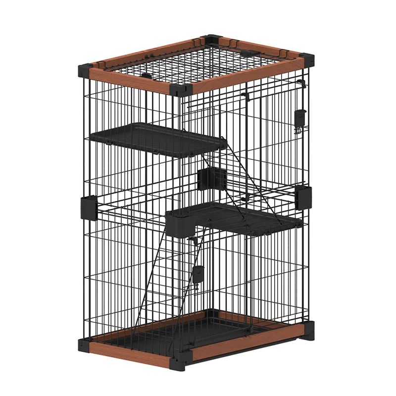 Large Indoor Foldable Wooden Pet Crate 3 Layer Cat Cage Playpen Veterinary Cat Cage
