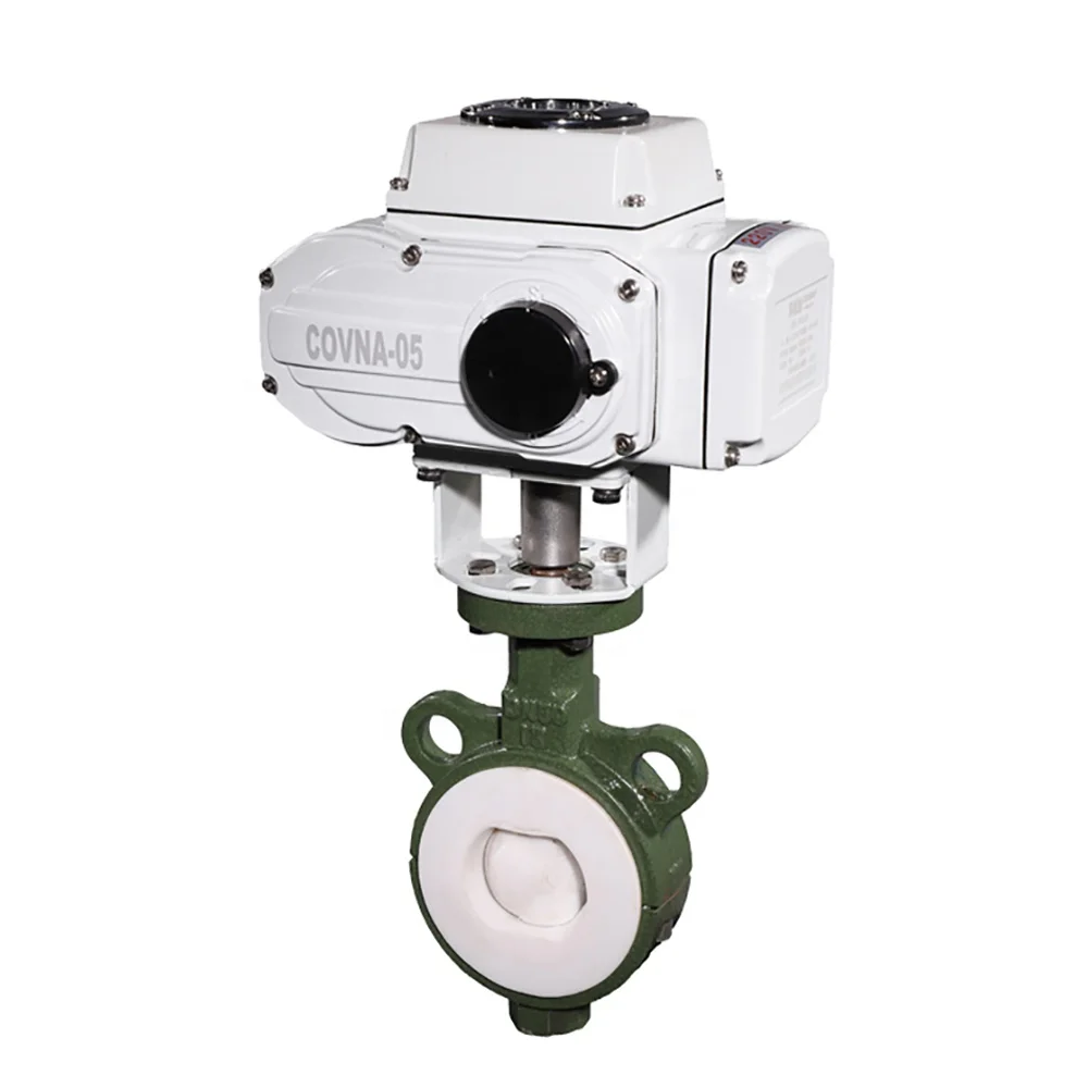 COVNA Cast Iron PTFE Lining Seal Wafer Connection Electric Motorized Actuator Butterfly Valve