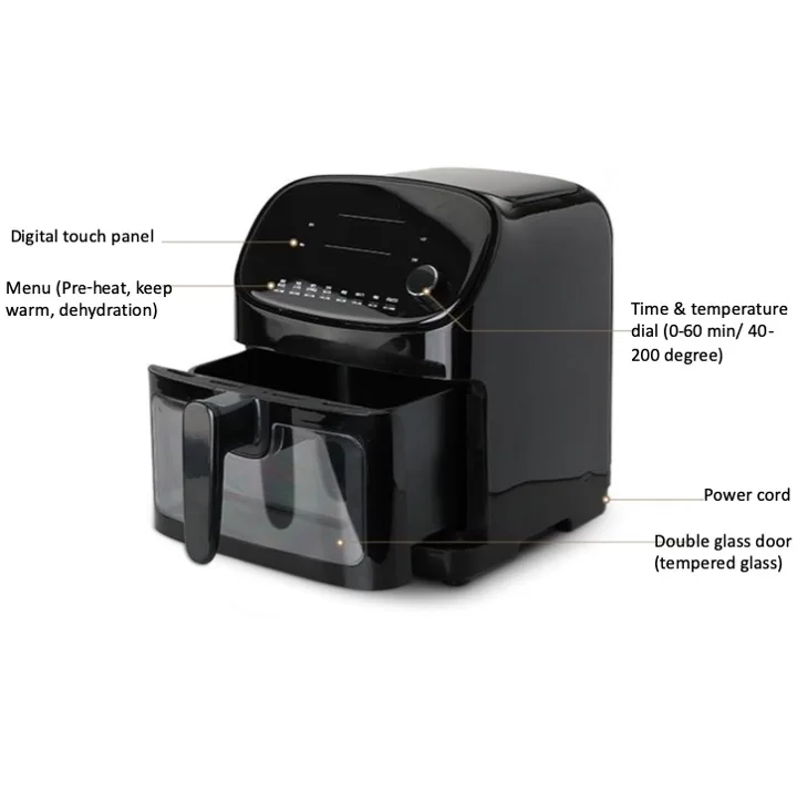 2021 5.5L energy saver electric air fryer  with halogen heating element and glass window-1300W