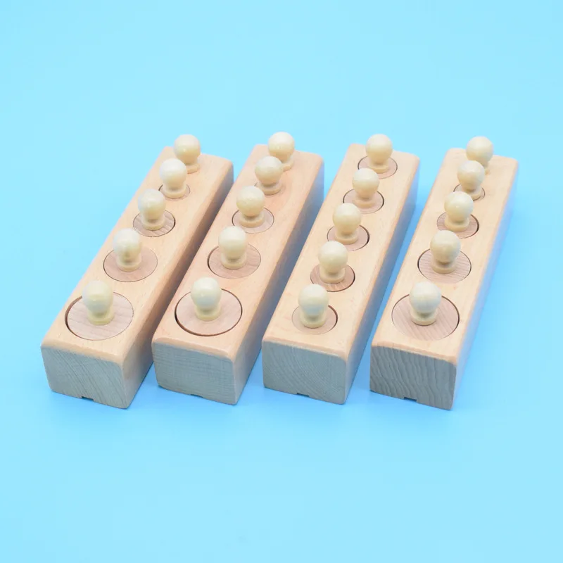 Wooden Cylinder Puzzle Set Montessori Knob Cylinders with Socket Kids Colorful Cylinder Ladder Blocks