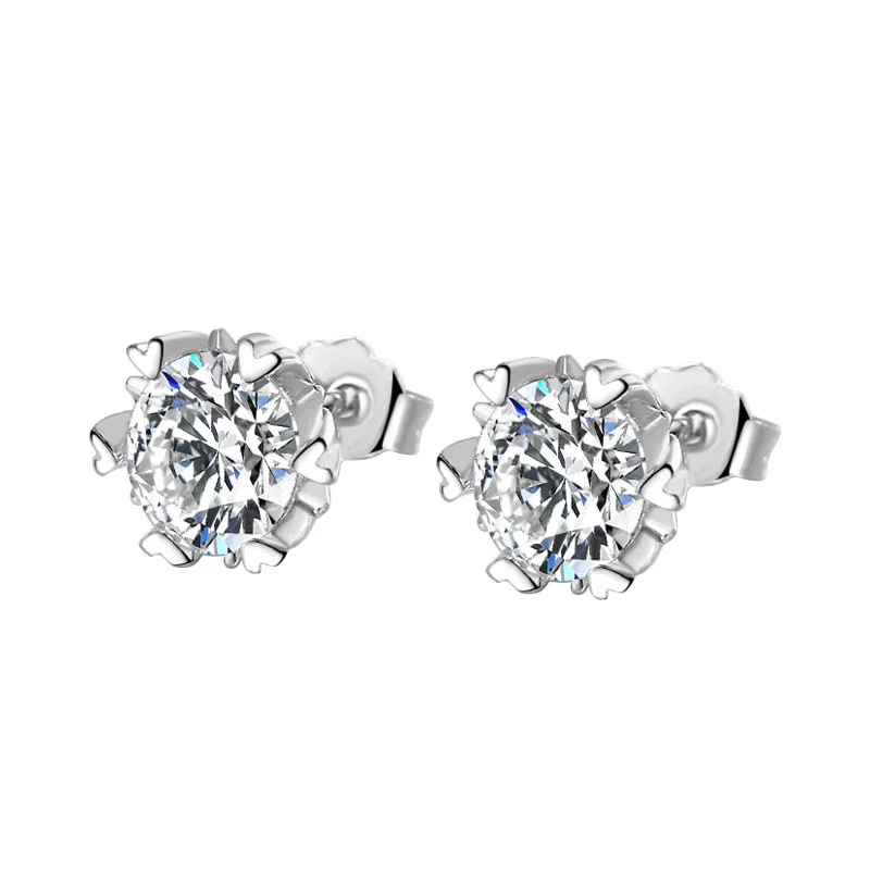 S925 Sterling silver Needle 18K White Gold Plated Snowflake heart-shaped  Studs earrings for Women