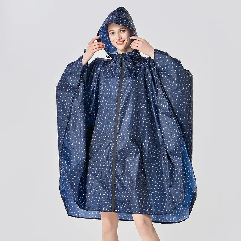 Wholesale Custom 100% Waterproof Women Rain Poncho Fashion Lightweight Outdoor Polyester Raincoat
