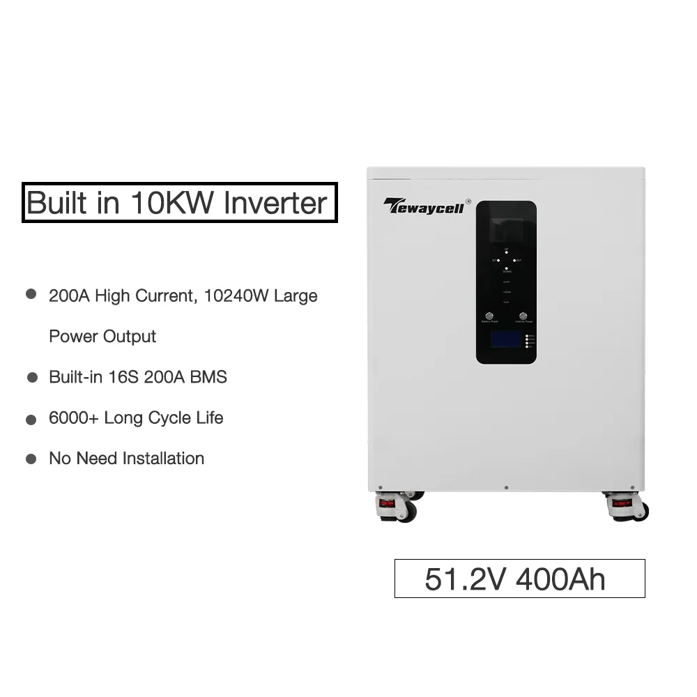 10 years warranty Powerwall 51.2v 400Ah 20kwh solar battery built in 10kw inverter All in one Solar Lifepo4 battery pack