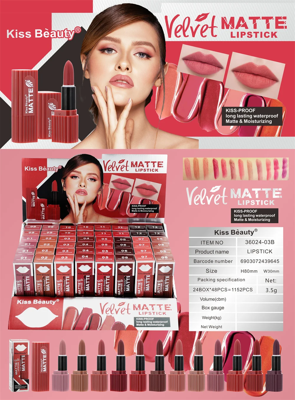 Long Lasting Waterproof Velvet Matte Lipsticks to customize Cosmetic lips Make Up Private Label Brand Logo Lipstick