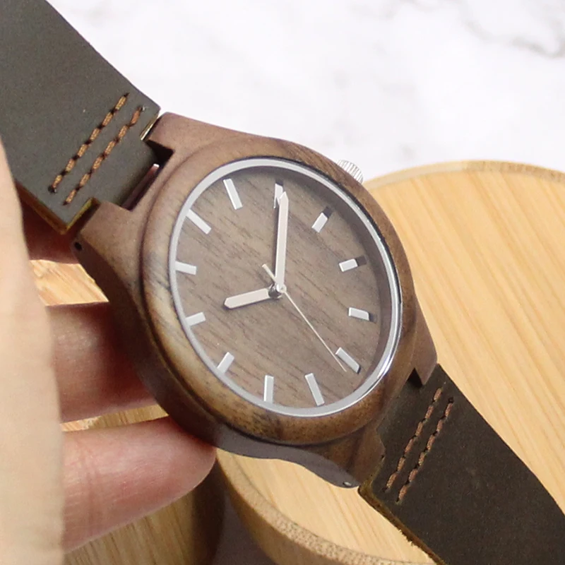 Natural Wood Watch with Genuine Cow Leather
