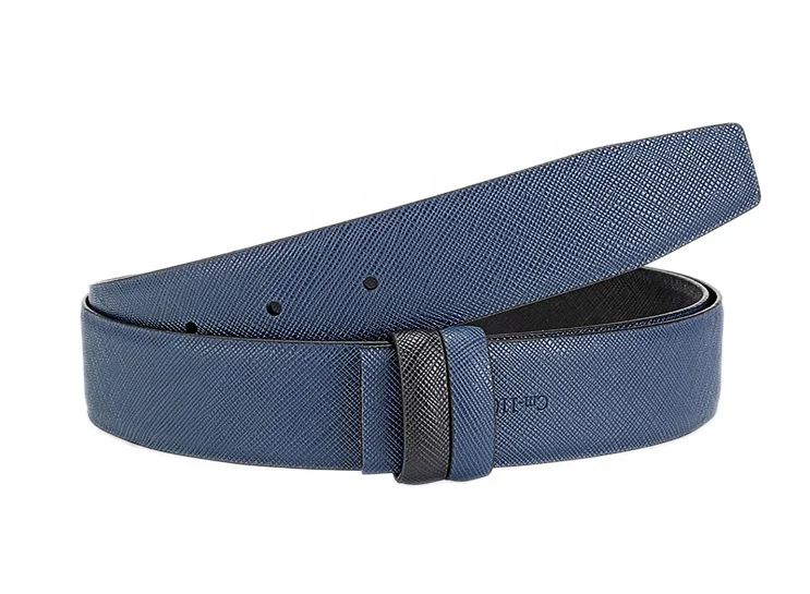 Double Sided Saffiano Grain Real Leather Belts for Man Replacement Belt Strap for Prong Buckle