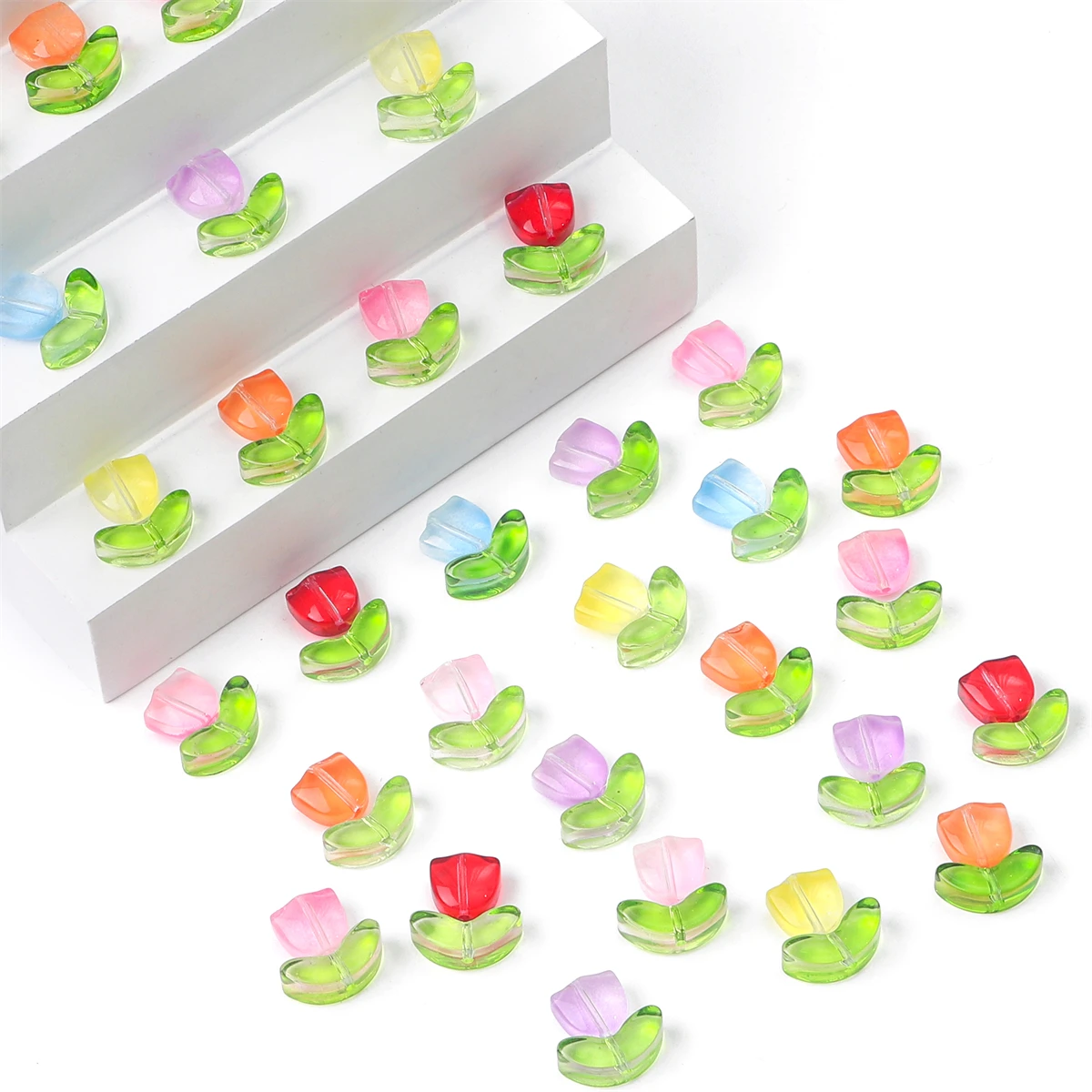 Wholesale Tulip Flower Foliage Crystal Lampwork Glass Beads Jewelry Findings Components For DIY Making Bracelet Supplier