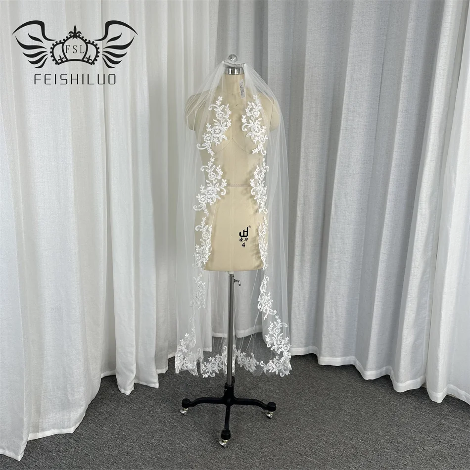 Feishiluo Wholesale  Luxury Long High Quality One -Layer Bride Veil Wedding Accessories Bridal Wedding Veil With Comb 150CM