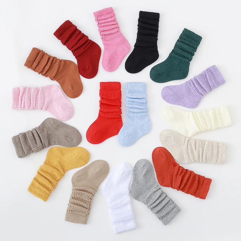 Bonypony 18colors 0-6year organic cotton baby socks gift wholesale premium scrunched style Toddler Baby slouch Socks