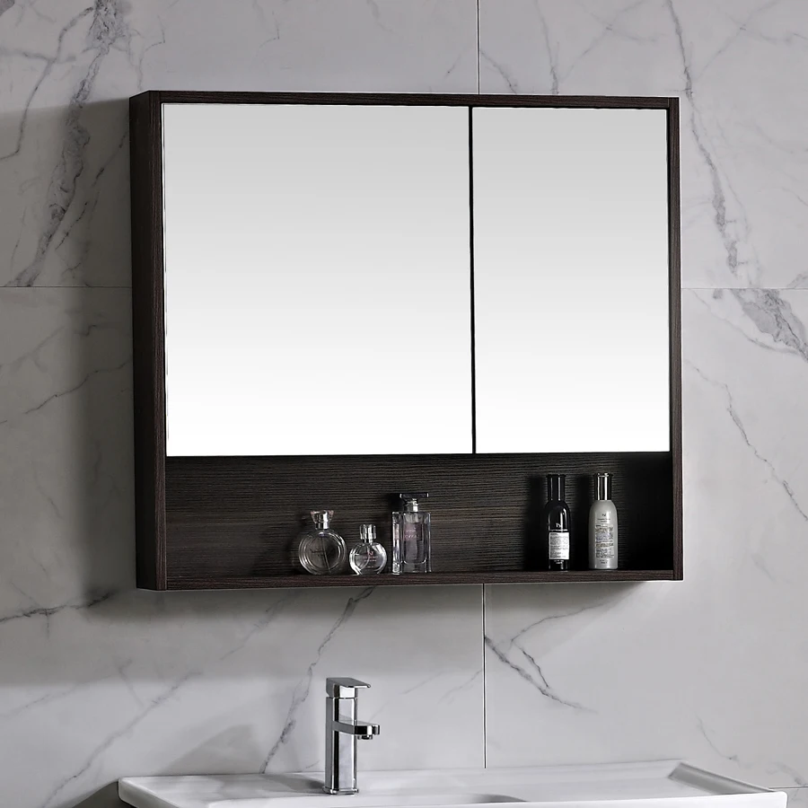 K213A Nordic style customized plywood bathroom wall hung wash basin mirror cabinet