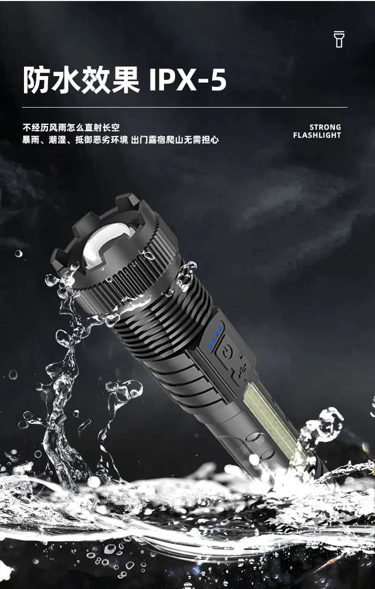 High Power Super Bright 100000 Lumen Torch with clip outdoor Waterproof Long Range SOS Rechargeable  P50 Tactical led Flashlight