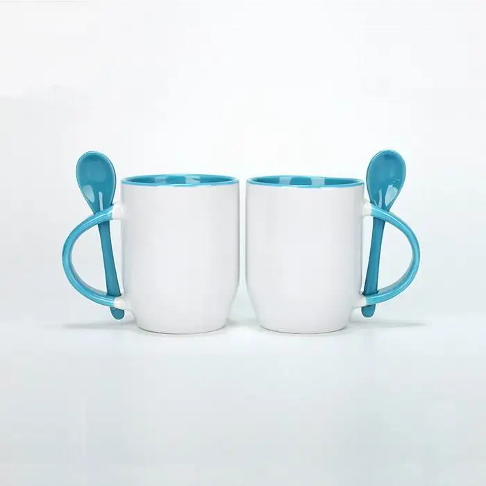 11oz Outside Blank Sublimation Ceramic Mug with Spoon 330ml Thermal Sublimation Mug with Spoon Heat Transfer Printing Mug