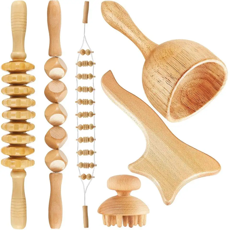 Factory Wholesale Body Massage Tool Handheld Reflexology Wood Therapy Massage Set