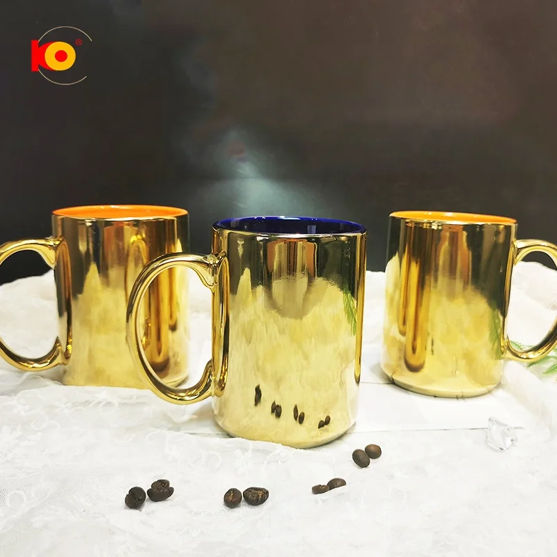 Personalised mugs Christmas golden sublimation mugs 15 oz electroplated large coffee mug