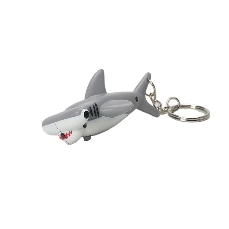 LED Hammerhead Shark Keychain With Sounds Wild Animals Toys Zoo Modeling Plastic Solid Fish Model
