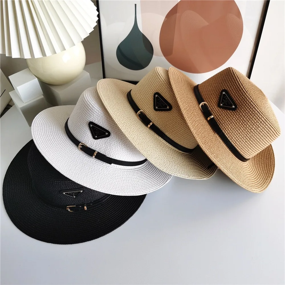 wholesale ladies boater visor hat flat top straw travel ultraviolet-proof beach hat round summer sun panama hat