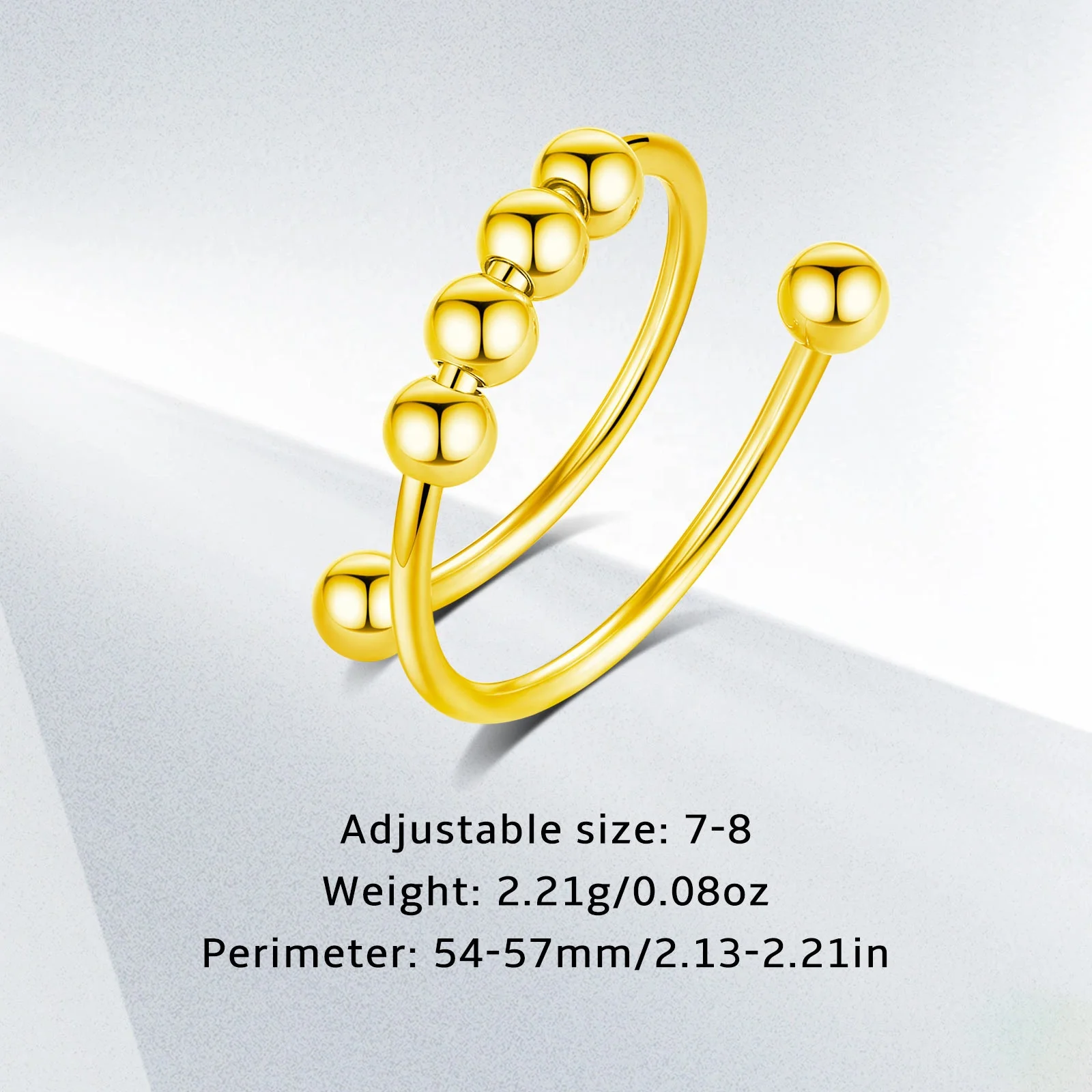 Waterproof Gold Plated Jewellery Rotatable Beads Anti Fidget Anxiety Adjustable Rings for Women