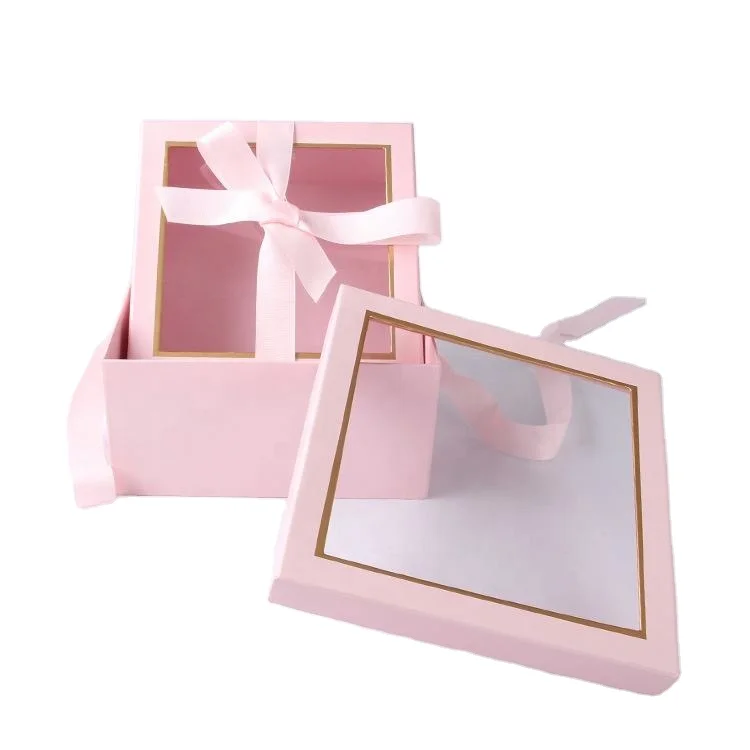 Food Gift Paper Boxes with Transparent Window Packaging Macaron Folding Wholesale Printing Kraft Paper Candy Box Handmade 500