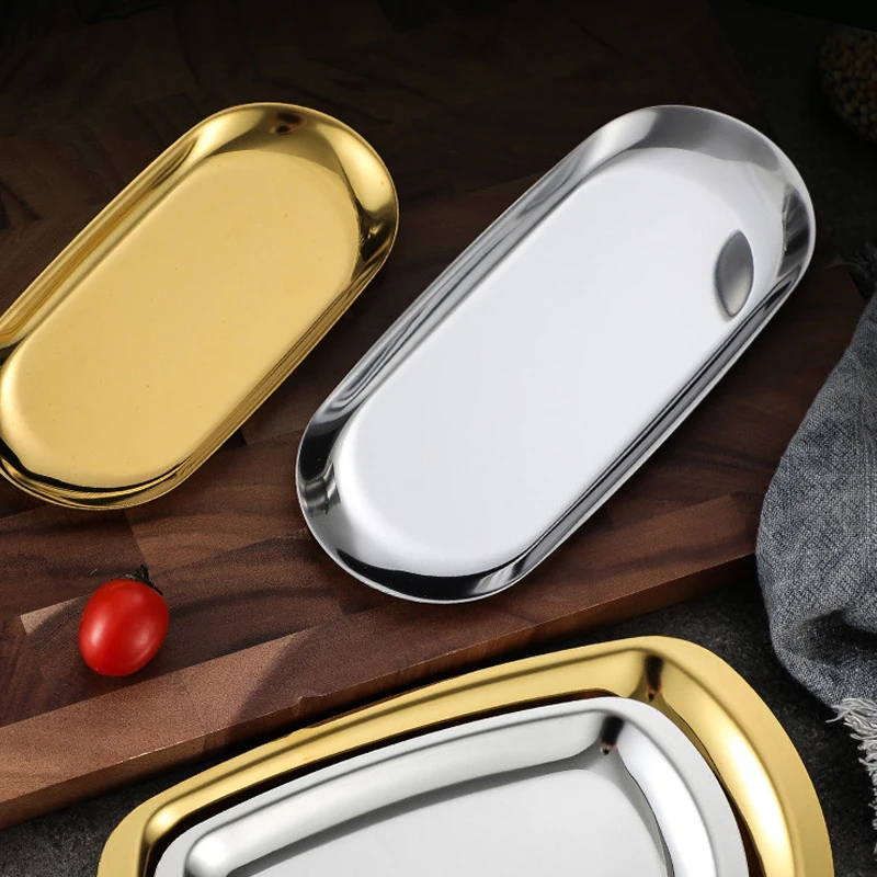 Customized Rectangle Silver Gold Dishes Metal Stainless Steel Service Tray BBQ Roast Plates