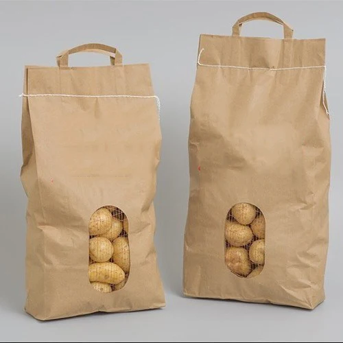 Custom Logo Printing Durable Mesh Net Window 1.5kg 5kg 9kg 10kg 25 Kg Potato Onion Packaging Storage Bag Paper Bags With Handle