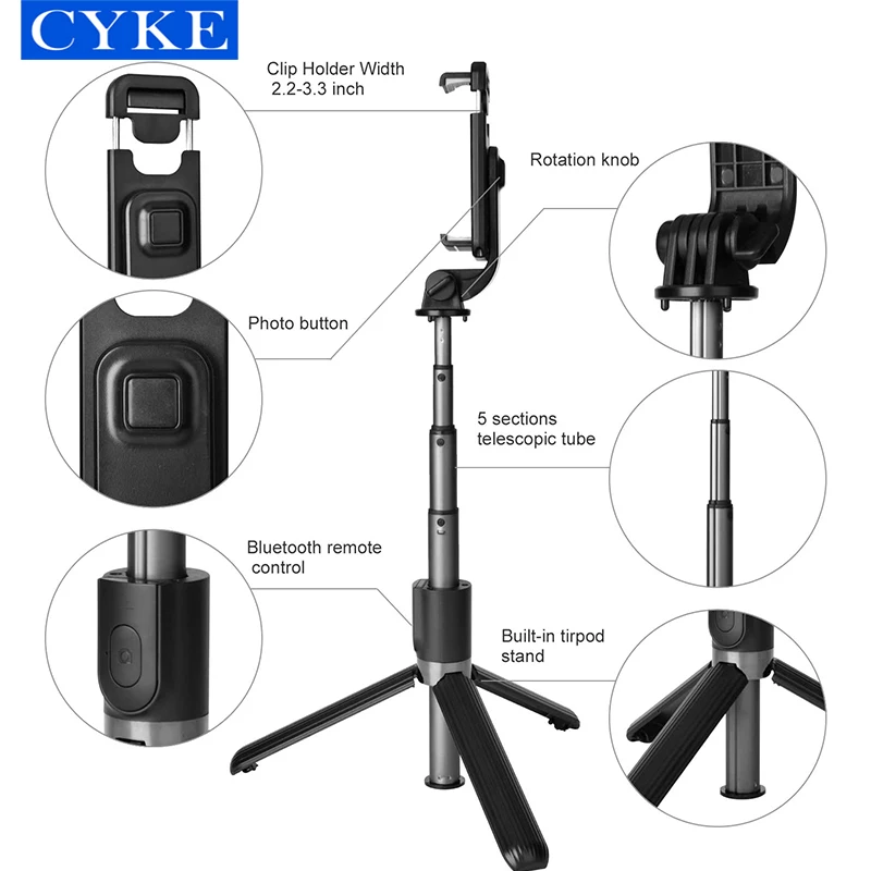  Селфи-палка CYKE L03 из алюминиевого сплава со съемным беспроводным пультом ДУ и мини-штативом селфи-Палка для