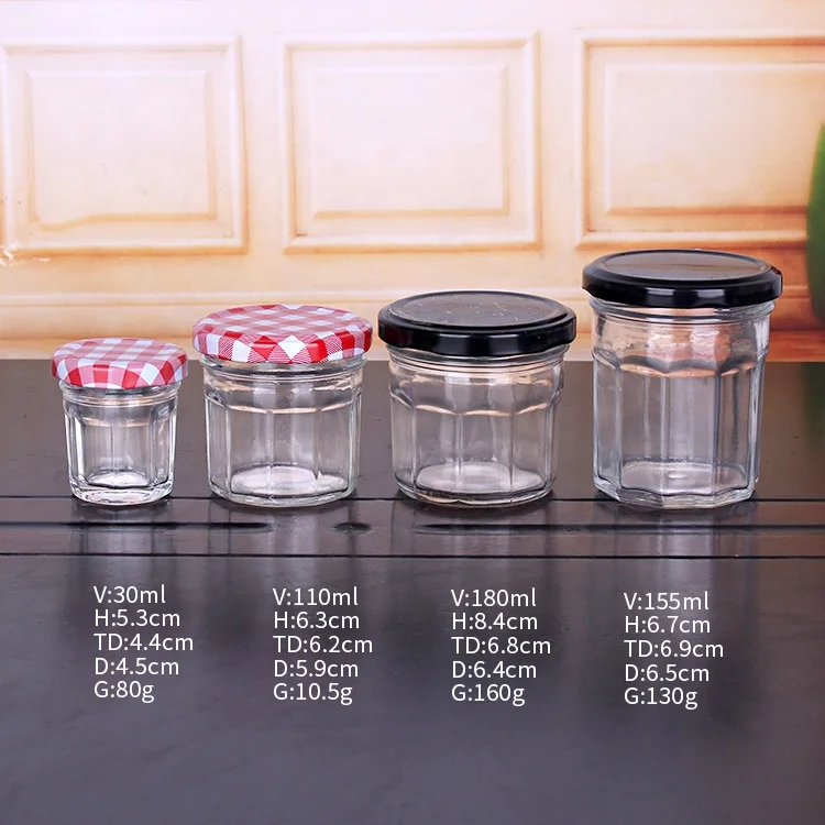 Бесплатный образец, Маленькая прозрачная стеклянная банка для варенья объемом 50 мл с металлическими крышками
