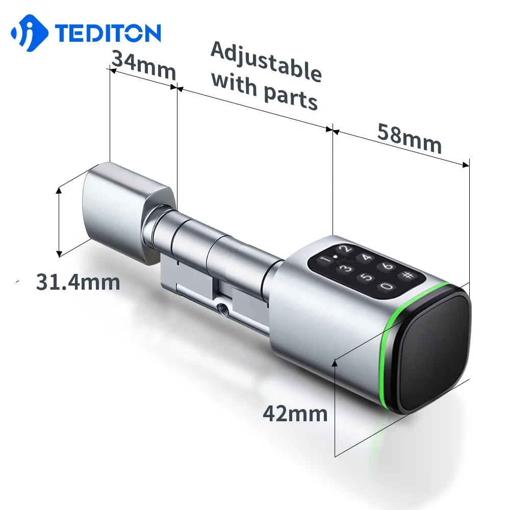Tediton Европейский цилиндрический дверной замок в Европе TTlock APP регулируемый размер