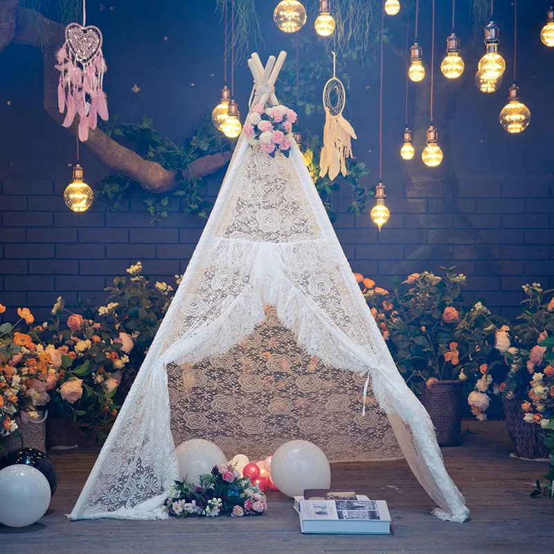 Крытый Открытый Бохо кружевной балдахин детская белая Прозрачная Кружевная Игровая палатка для девочек