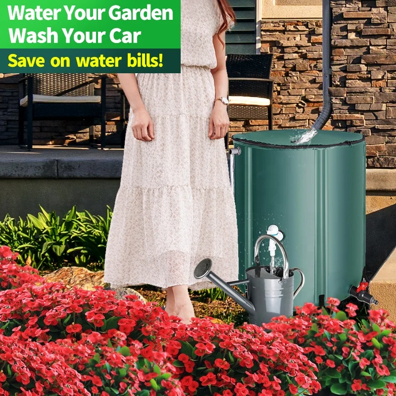 Eco-Friendly Premium PVC 380 L Rain Barrel Water Collection System with Collapsible Filter Spigots Overflow Kit & Watering Can
