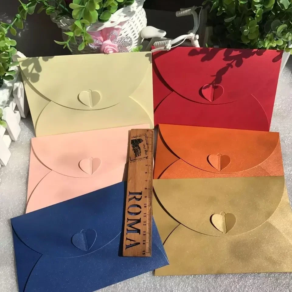 Custom Size Color Hot Sale Wish Card Paper Bag Biodegradable Beautiful Pearl Paper Colorful Envelope With Ribbon Bow