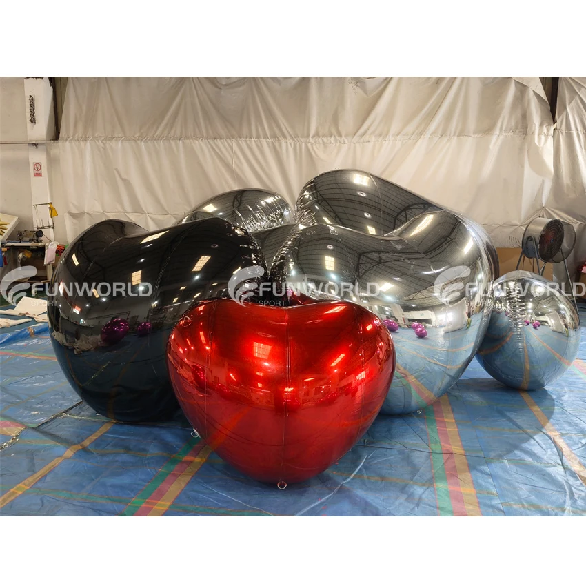 Big Heart Balloon Reflective Inflatable Heart Shape Mirror Ball Red Balloon Decoration For Wedding Event