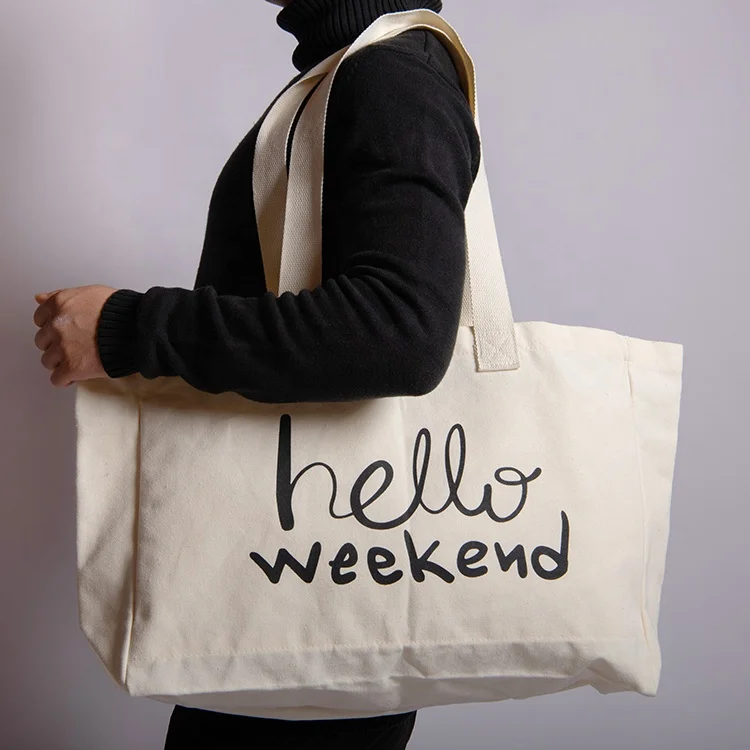 Custom color oversized canvas bag Weekender Bag Giant Grocery Bag With Wide Handle And Pockets