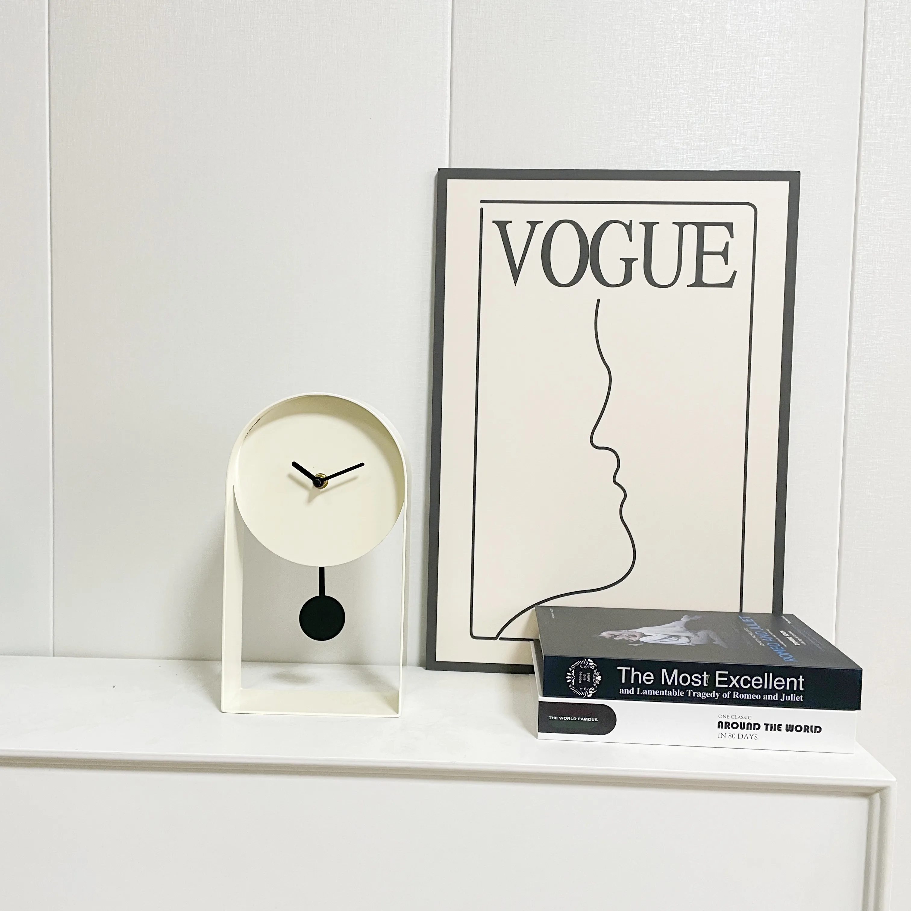 Arched Beige color Metal Pendulum Clock Non-ticking desk clock,table decor for Home Office 10.8'H Fancy Hot selling for gifts