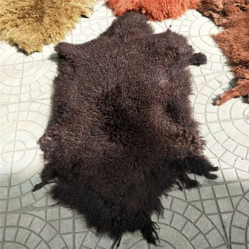 Long Curly Fur Mongolian Sheep Skin / Tibetan Lamb Skin Pelt