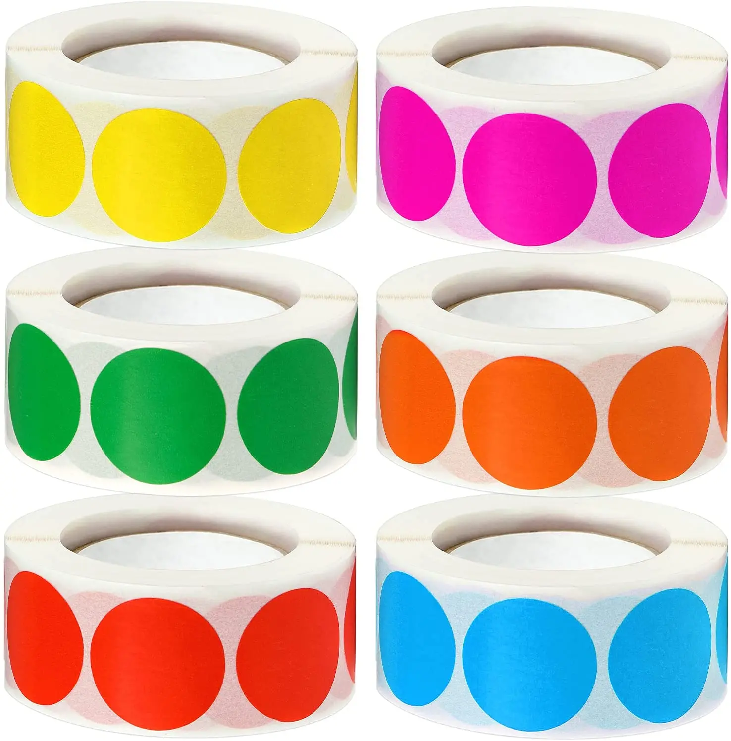 3000 Pcs 1" Round Color Coding Circle Dot Labels on 6 Rolls, 500 Count Each, Includes Bright Yellow Green Red Pink Orange Bl