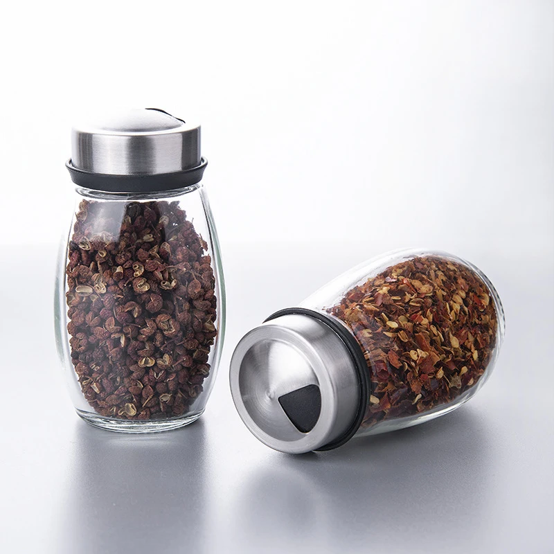 Round Glass Spice Jar Carousel Rotatable Set Spice Rack RotatingTransparent Portable Spice Bottles with Stainless Steel Lid