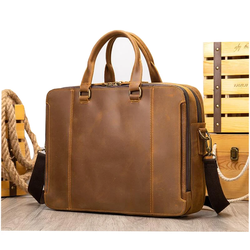 Factory Crazy horse leather briefcase bag Men Genuine Handbags Man Laptop Bags For Leather Bag Briefcases for men